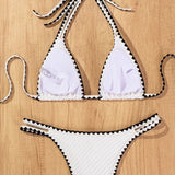 Bela Halter Kvačkana Dva Kosa Bikini Set