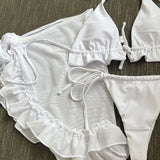 Ruffle Halter Tie Mesh Ruched Tri-delni kopalni set