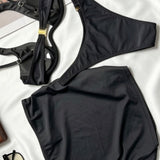 Izrezan Črn Halter Tridelni Kopalni Set