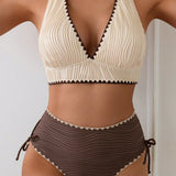Halter Strappy Backless Teksturiran Dvojni Kopalni Set