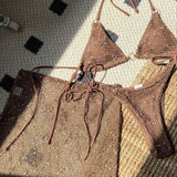 Mrežast Trakasti Plažni Tridelni Kopalni Set