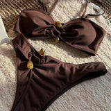 Trden Izrezan Biserasti Bikini Set