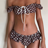 Minimalistični nizko rezani retro bikini set s pikami
