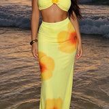 Rumena Halter Bandeau Tri-delni Kopalni Set