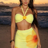 Rumena Halter Bandeau Tri-delni Kopalni Set