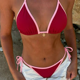 Bikini set s trakovi in barvnim obrobom