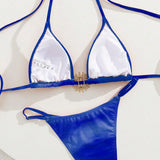 Bikini set s halterjem in kovinskimi detajli v gradientnem tisku