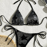 Črni zvezdni bikini set z bleščicami