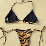 Seksi leopardji vzorec brez hrbta halter tie bikini komplet
