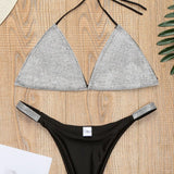 Kontrastni bikini set s halter trakom in rhinestones