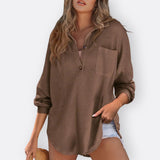Inês - Lahka Tunikasta Bluza z V-izrezom in Gumbi