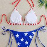 Halter Triangle Tie Bikiniji Set z ameriško zastavo