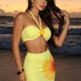 Rumena Halter Bandeau Tri-delni Kopalni Set