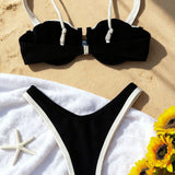 Patchwork seksi bikini z visokim pasom