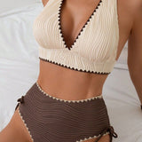 Halter Strappy Backless Teksturiran Dvojni Kopalni Set