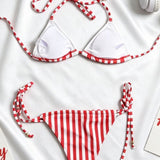 Retro Črtast Tiskani Bikini Set s Trikotnim Vezanjem