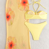 Rumena Halter Bandeau Tri-delni Kopalni Set