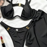 Izrezan Črn Halter Tridelni Kopalni Set