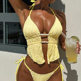 Halter Tie Podrobnosti Bodycon Dva Kosa Kopalke