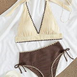 Halter Strappy Backless Teksturiran Dvojni Kopalni Set