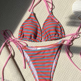 Halter Črtast Mehak Frotir Bikini Set