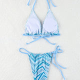 Retro Črtast Halter Zavezni Trikotni Bikini Komplet