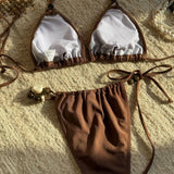 Enobarven brezhrbtni halter bikini set z biseri