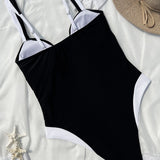 Barvni blok U-izrez Slim Fit Enodelne Kopalke
