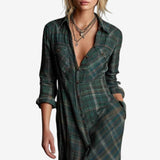 Ženska maxi obleka | Tartan vzorec z žepi in brezčasnim stilom