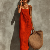 Ženska maxi obleka s tankimi naramnicami | Boho stil in sproščen kroj