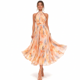 Monica – Midi Halter Dress with Floral Pattern