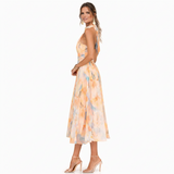 Monica – Midi Halter Dress with Floral Pattern