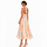 Monica – Midi Halter Dress with Floral Pattern