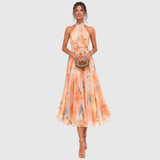 Monica – Midi Halter Dress with Floral Pattern