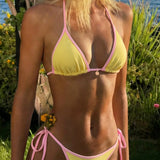 Bikini set s trakovi in barvnim obrobom