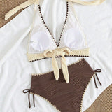 Halter Strappy Backless Teksturiran Dvojni Kopalni Set