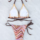 Retro Črtast Halter Zavezni Trikotni Bikini Komplet