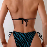 Halter Zebra Print Triangularni Bikini Set