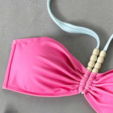 Barvno blokirano tiskano halter bandeau dvodelno kopalno obleko