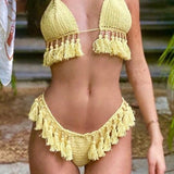 Boho Kvačkana Fringed Dva Kosa Bikinija
