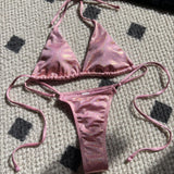 Seksi Sijajni Halter Tanga Bikini Set