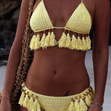 Boho Kvačkana Fringed Dva Kosa Bikinija