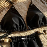 Enobarven brezhrbtni halter bikini set z biseri