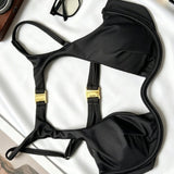 Izrezan Črn Halter Tridelni Kopalni Set