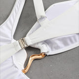 Solid Cutout Asymmetric Metal One Piece Swimwear