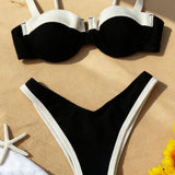 Patchwork seksi bikini z visokim pasom