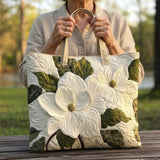 Artisan Quilted Tote Bag - Elegantne Bele Lilije